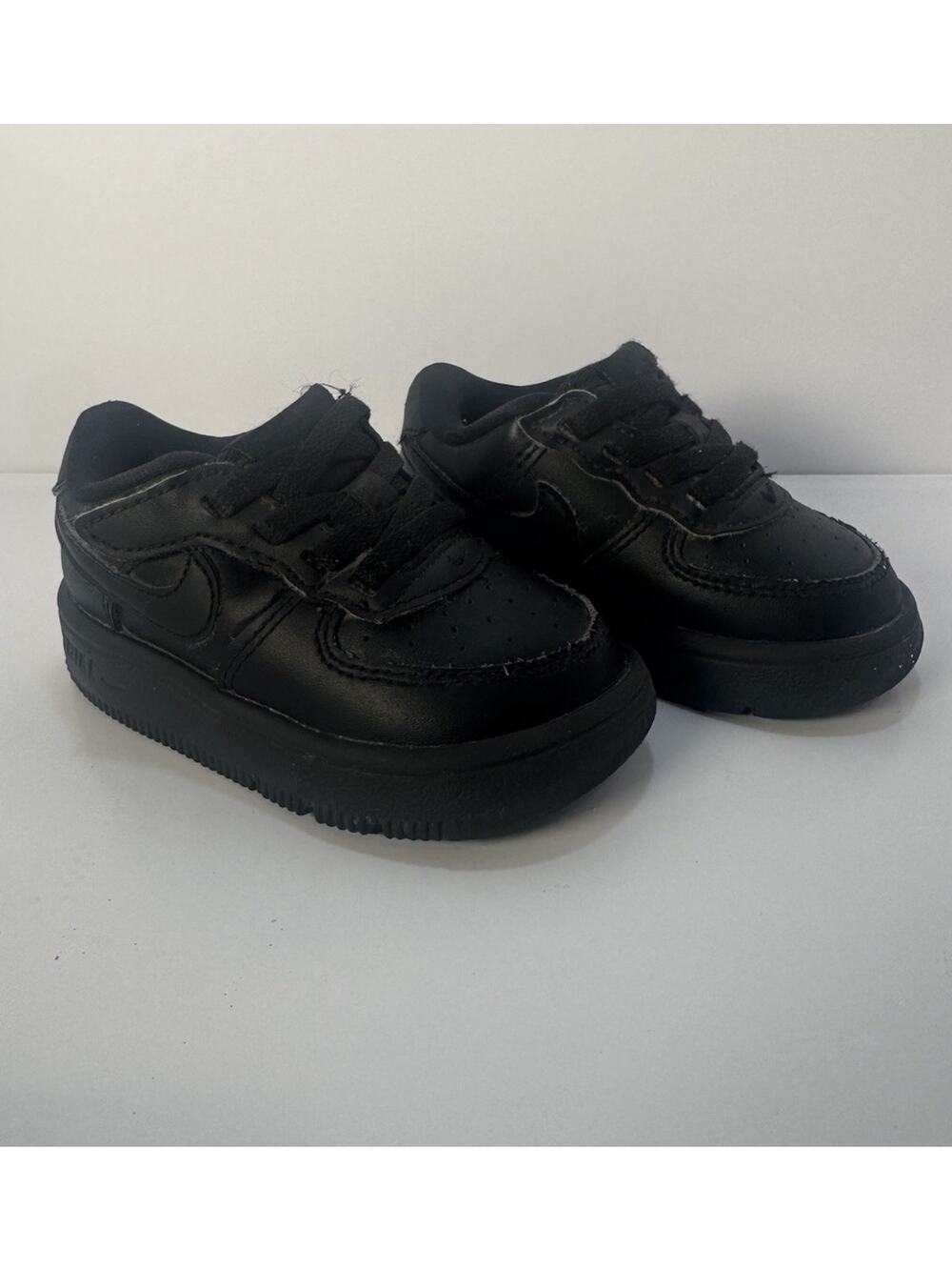 Nike Force 1 Mid Toddler Size 5C Triple Black Hook Loop Sneakers Kids Shoes